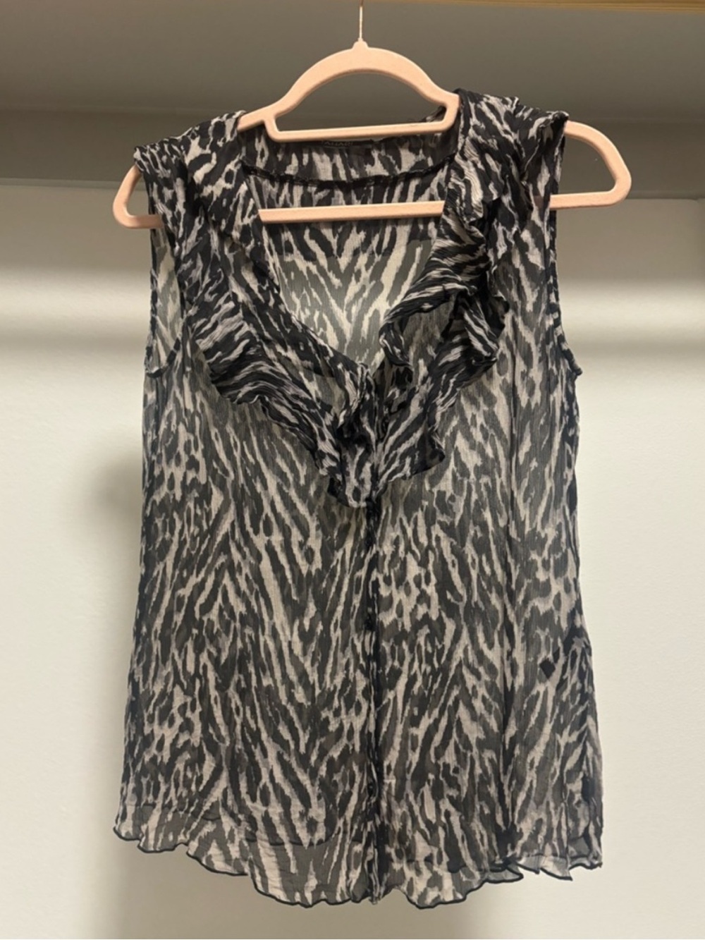 Tahari Black and White Silk Ruffle V-Neck Camisole